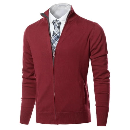 FashionOutfit Men's Classic Full Zip Up Mock Neck Basic Sweater Cardigan