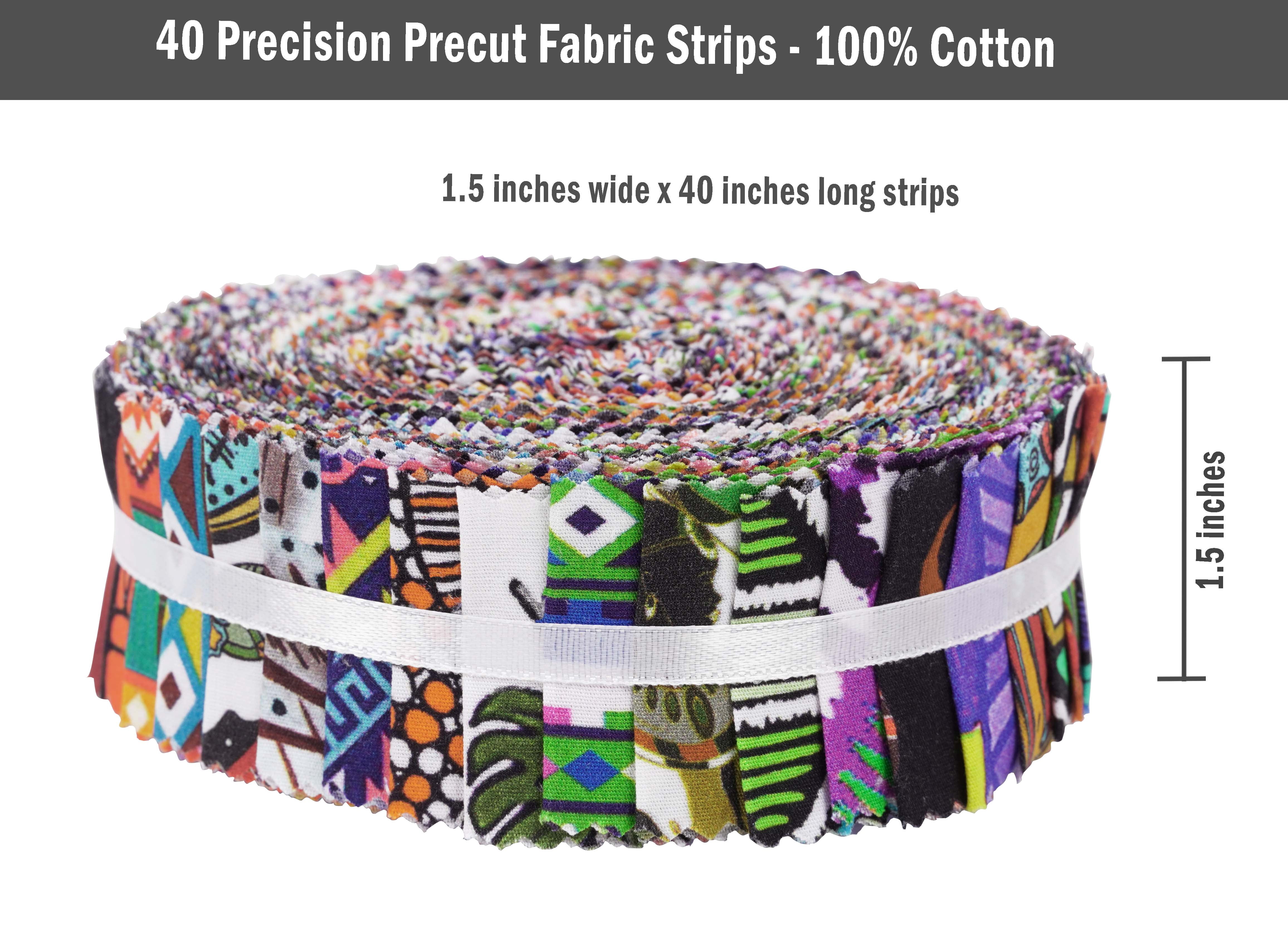 Soimoi 40Pcs Tribal Print Precut Fabrics Strips Roll Up 1.5 inches Cotton Jelly Rolls For Quilting - Multicolor