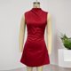 thumbnail image 5 of Negro Vestido de Cóctel A-Línea sin Mangas de Cintura Elástica Mini Vestido de Color Sólido para las Mujeres, Mock Cuello Alto Vestido Bajo para las Mujeres, 5 of 6