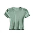 thumbnail image 4 of outfmvch crop tops for women casual solid color tank short sleeve crop t-shirt womens tops crop tops Z Green XL, 4 of 4