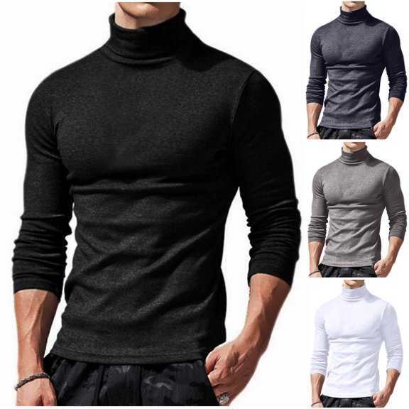FRSASU Men's Mock Turtleneck Shirts Long Sleeve Cotton Pullover Sweaters Lightweight Knitted Slim Fit Soft Tee Tops White