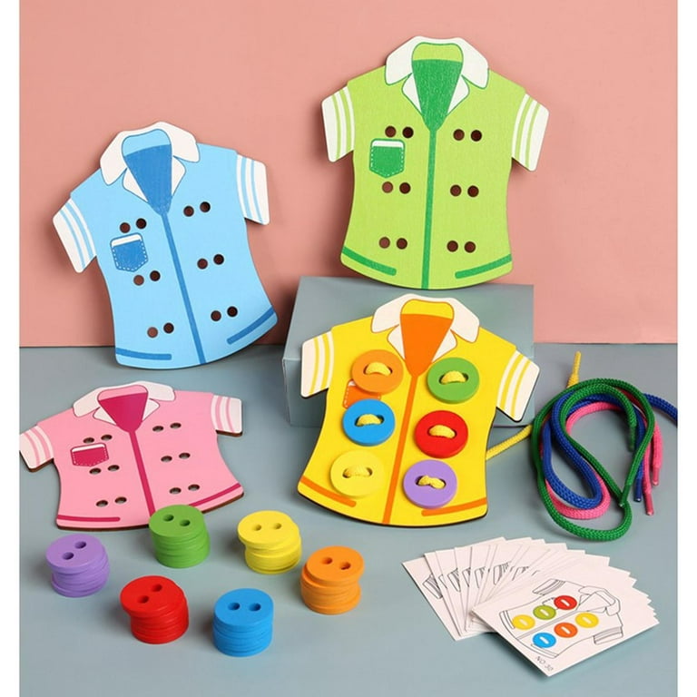 Montessori , Wooden Sew-on Buttons Threading Lacing Clothes Board Toy  Creative Puzzle Educational Toys - Early Education for Boys and Girls 