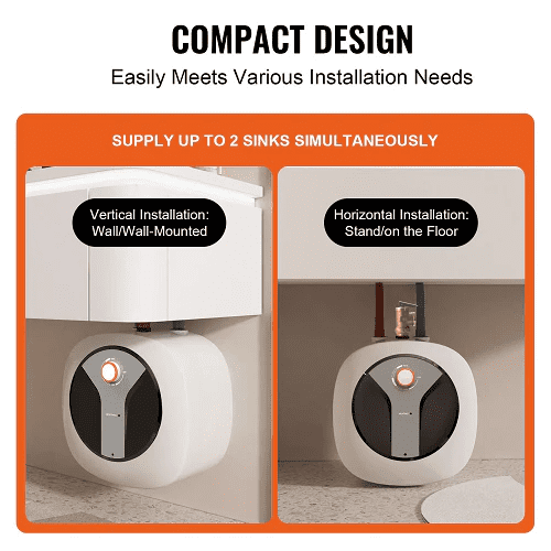 2.5-Gallon Electric Mini Tank Water Heater With 1440W Compact Hot Water Storage With Safety Valve D10-14VA（M,S）