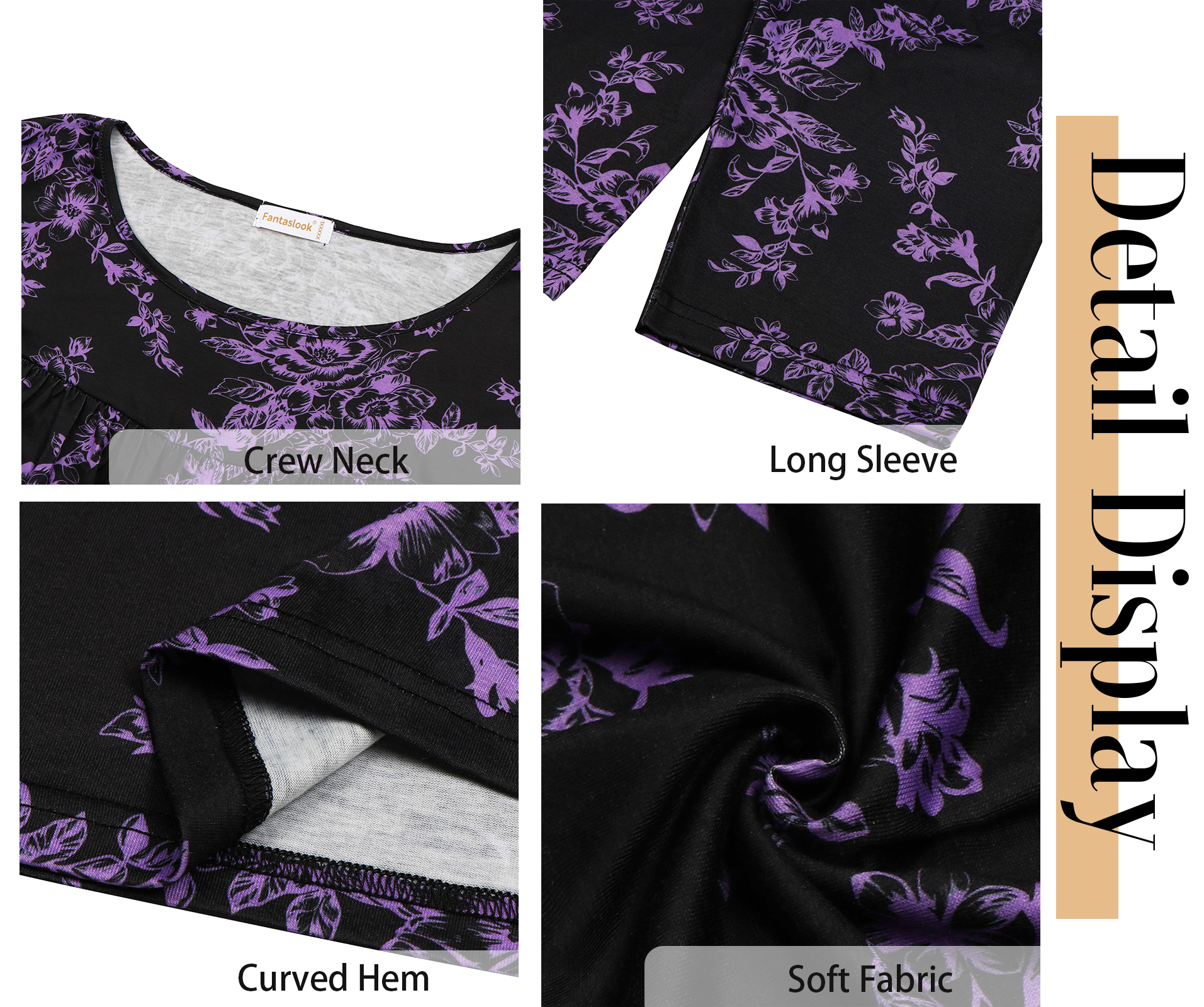 Fantaslook Women's Plus Size Floral Long Sleeve Tunic Blouse photo 5