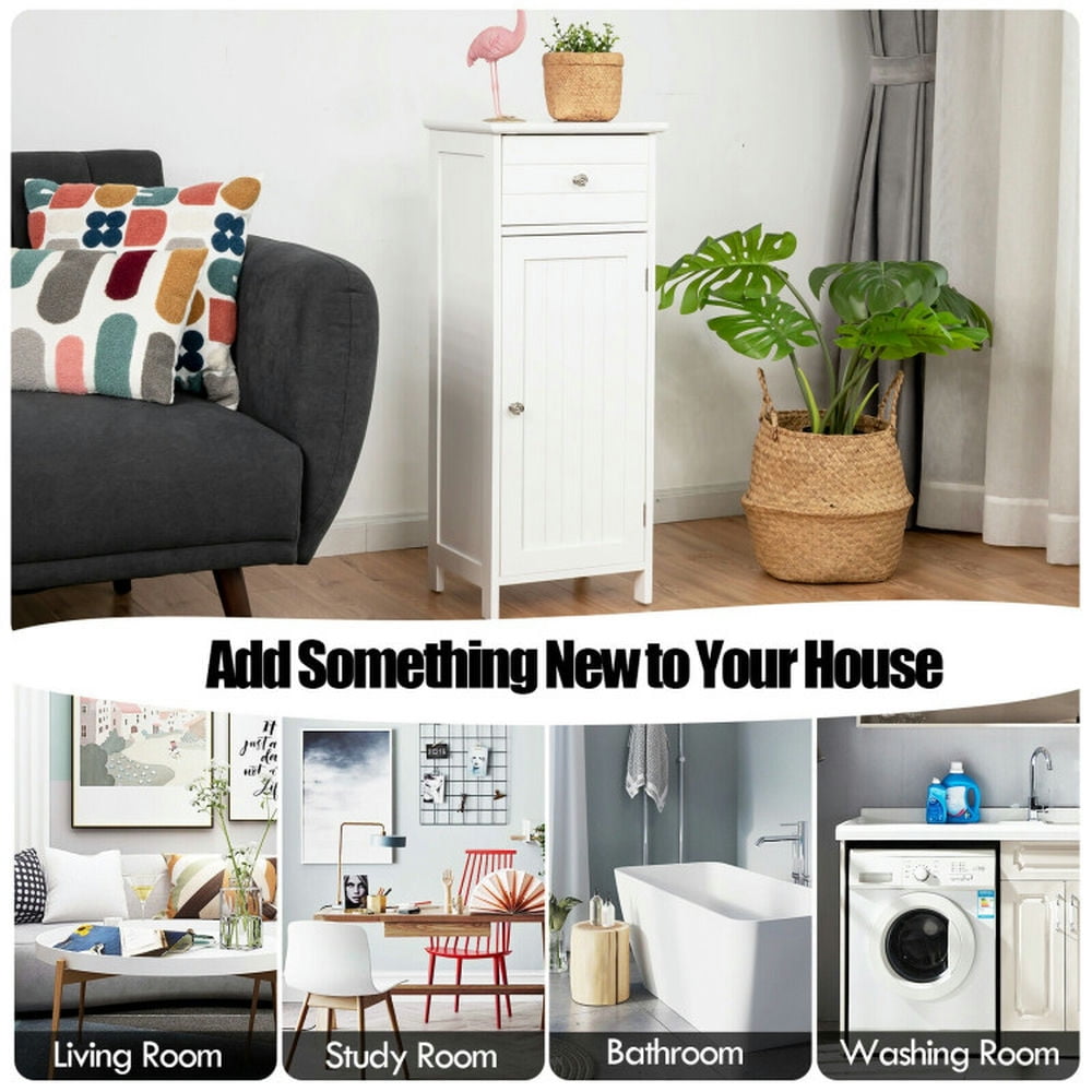 Finihen Bathroom Storage Cabinet, Bathroom Floor Cabinet, Wooden Bathroom Floor Storage Cabinet with Drawer and Shelf, for Bathroom, Living Room, Bedroom, Kitchen, White Finihen Bathroom Storage Cabinet, Bathroom Floor Cabinet, Wooden Bathroom Floor Storage Cabinet with Drawer and Shelf, for Bathroom, Living Room, Bedroom, Kitchen, White