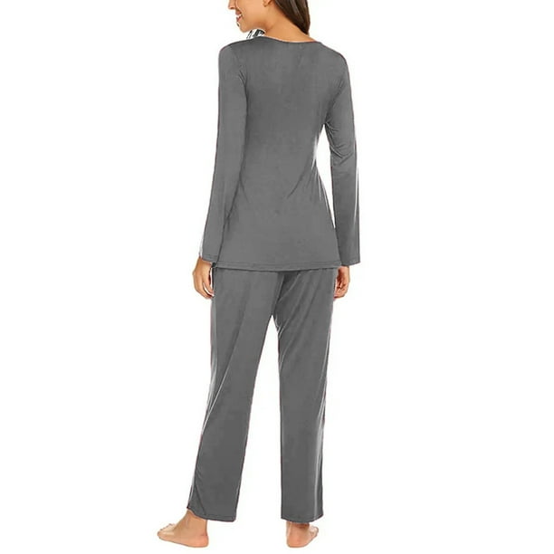 Penkiiy Women Maternity Nursing Pajama Set Breastfeeding Sleepwear Set Short Sleeve Top Pants Postpartum Pajamas 2XL Gray Walmart