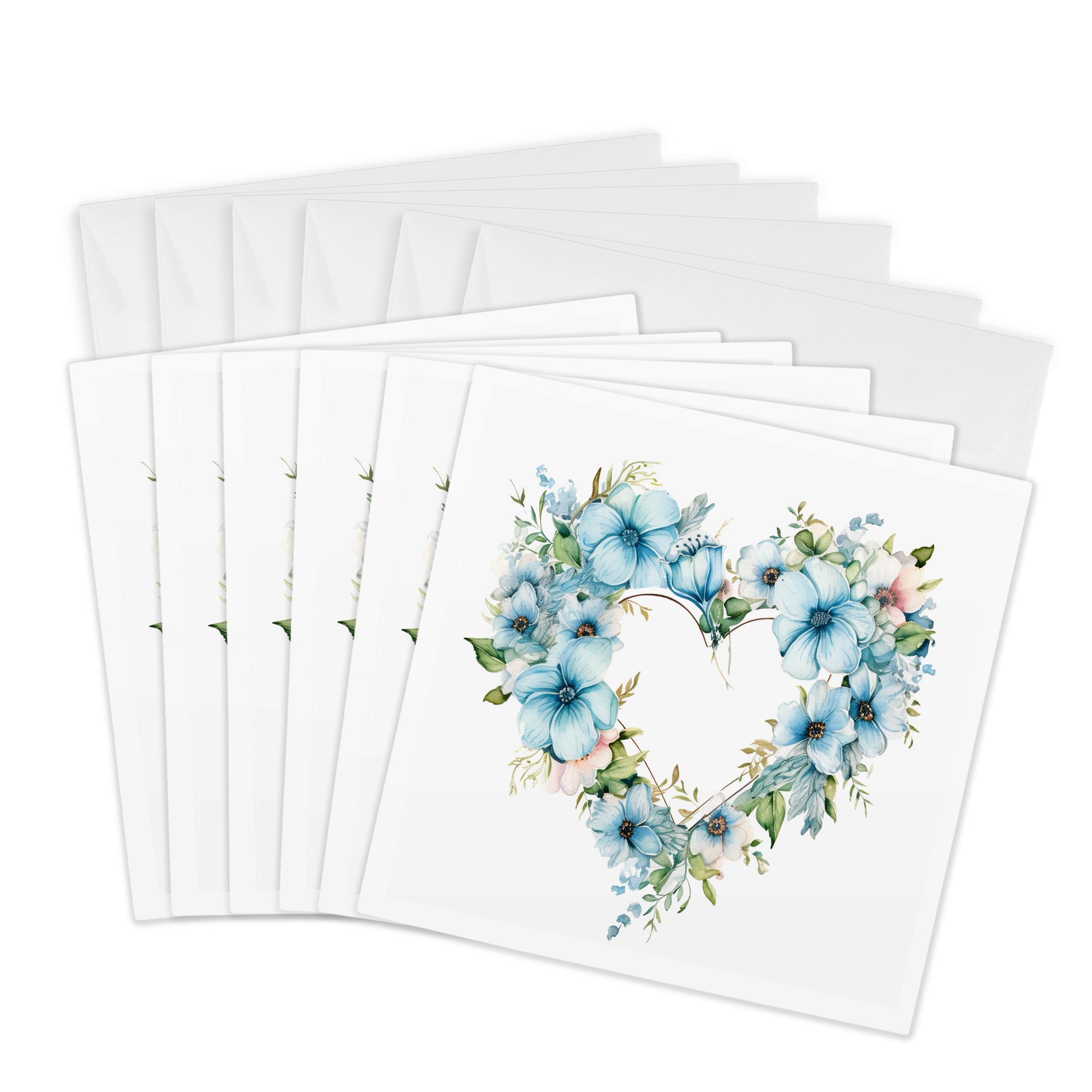 3drose Blue Flower Heart Wreath Illustration 6 Greeting Cards with Envelopes