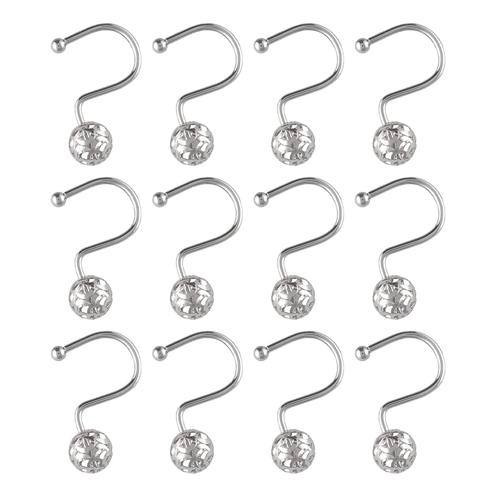 Utopia Alley Shower Hooks - Shower Curtain Rings for Bathroom - Rust Resistant Shower Curtain Hooks for Shower Curtain or Liner - Set of 12, Polished Chrome