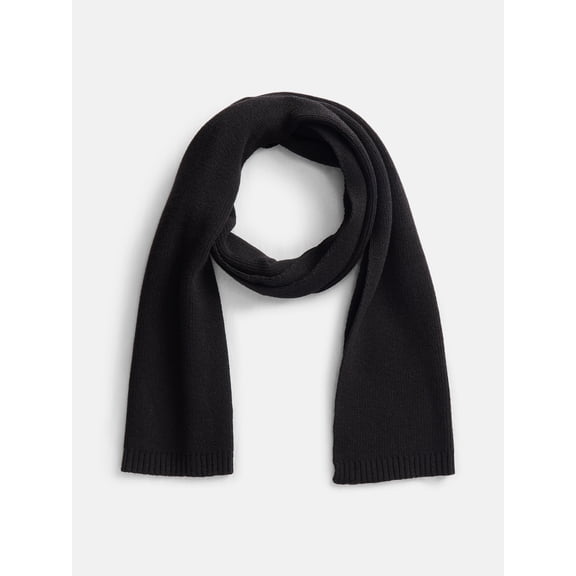 Scenario Women's Knit Oblong Scarf with Ribbed Trim, Black Soot