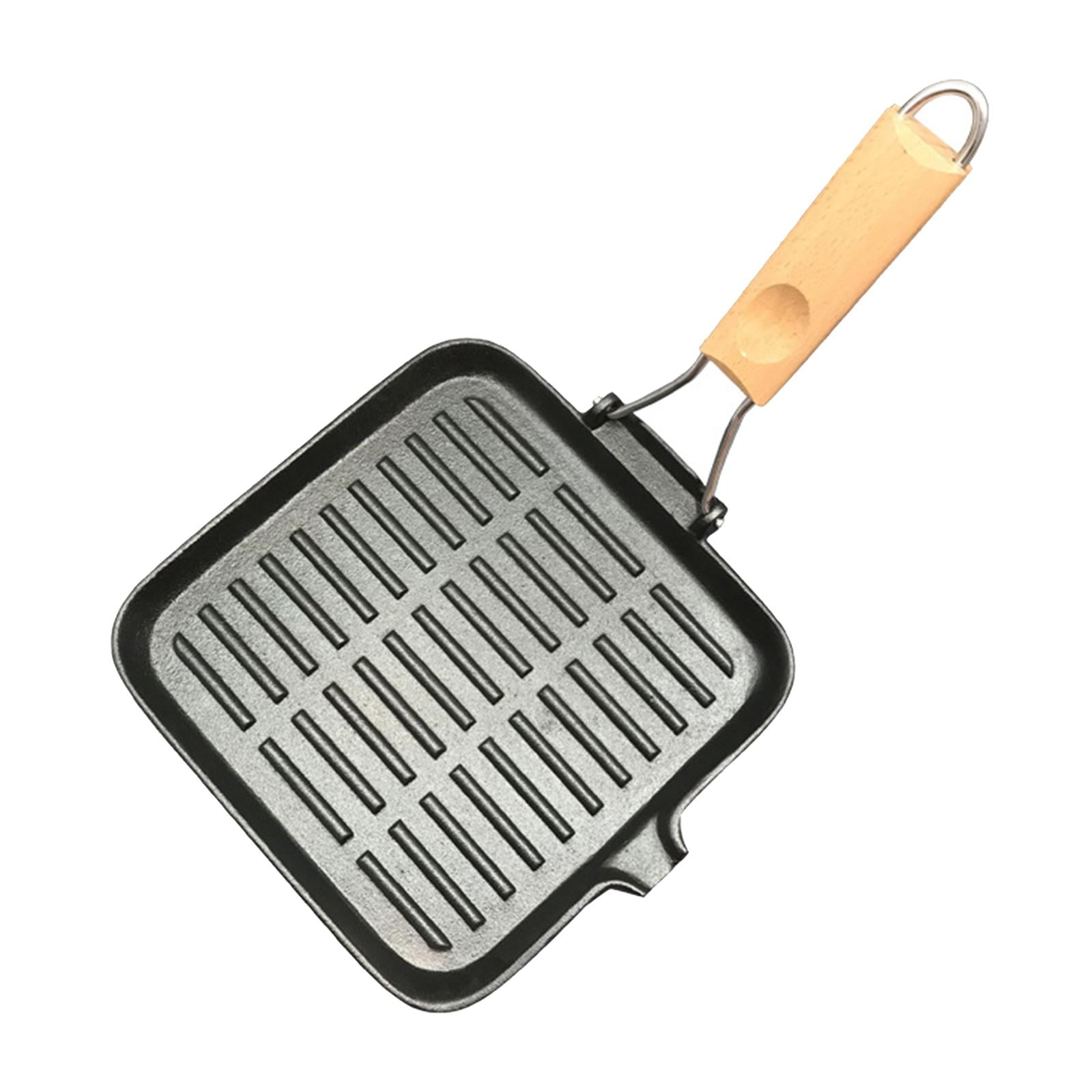 Stovetop Grill Pan, Non-stick Frying Pan With Folding Beech Wood Handle Non-stick  Grill Pan With Pour Spouts For Outdoor Home [l]