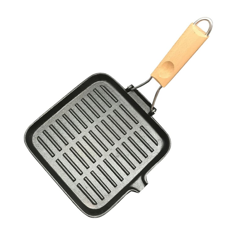 Stovetop Grill Pan, Non-stick Frying Pan With Folding Beech Wood