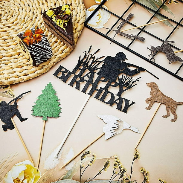 61 Pieces Hunting Cake Topper Set Hunting Birthday Silhouette Cake Topper  Forest Hunting Theme Glitter Cupcake Topper Deer Handmade Cupcake Topper  for