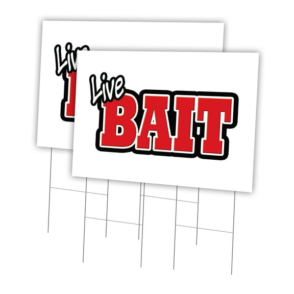 Live Bait 2 Pack Of 24" x 36" Yard Sign & Stake | Advertise Your Business | Stake Included Image On Front Only | Made in The USA
