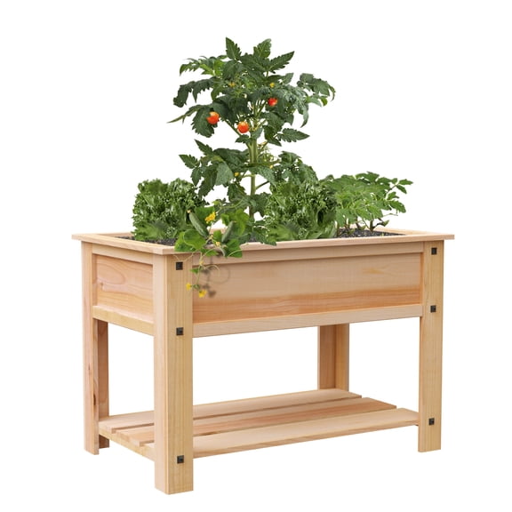 Panacea Cedar Elevated Garden Bed with Shelf, Raised Planter for Patio or Deck
