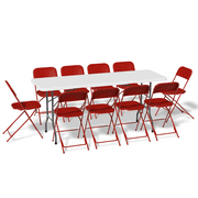 Magshion 11 Pieces 6 Ft Rectangle Plastic Folding Table with Foldable Chairs Set for Picnic, Home and Commercial Use, White/Red