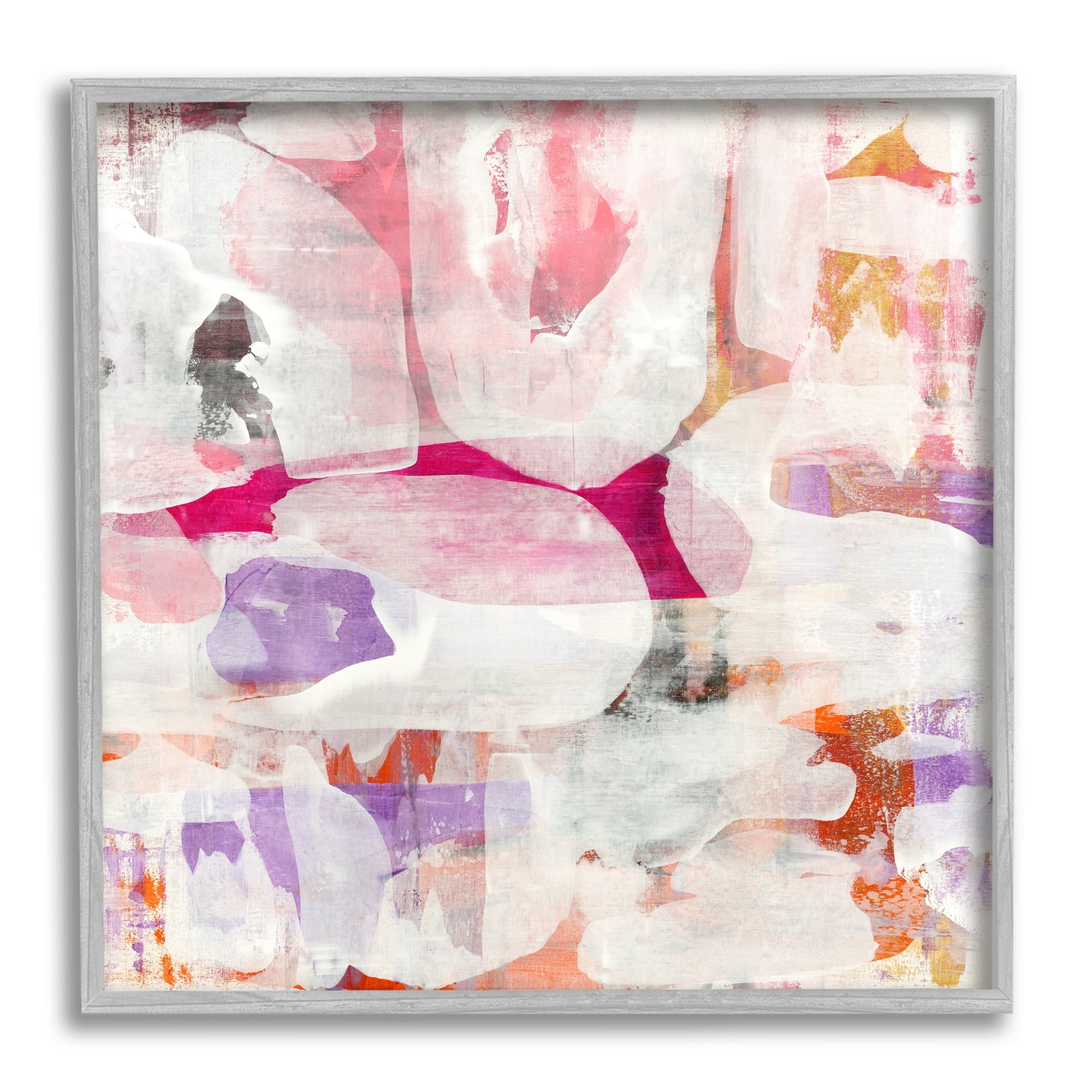 Stupell Industries Contemporary Pink Curved Shapes Abstract Pattern Collage Painting Gray Framed Art Print Wall Art, Design by Jeff Iorillo