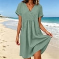 thumbnail image 4 of Yteetum Women's Summer Dresses Short Sleeve V Neck A Line Midi Dresses Casual Solid Loose Fits Lightweight Comfy Travel Vacation Sundress Dress, 4 of 9