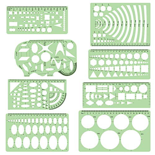 MEWTOGO 8 Pieces Geometric Drawings Templates Measuring Rulers,Circle and Oval Templates,Building Formwork Stencils,Drawing Templates Shapes for School Office Supplies 