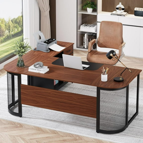 Tribesigns 63-Inch L-Shaped Executive Office Desk with Drawer Cabinet for Home Office