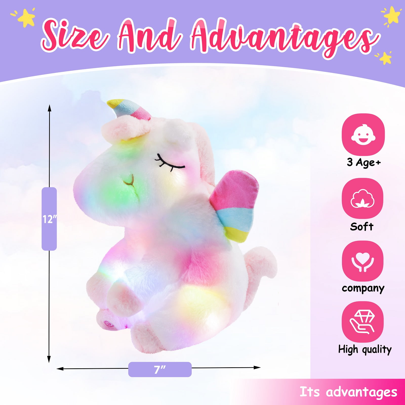  Athoinsu 12'' Light up Unicorn Stuffed Animal Soft Plush Toy  with Colorful LED Night Lights Glowing Birthday Children's Day Valentine's  Day Gifts for Girls Toddler Kids Women : Everything Else