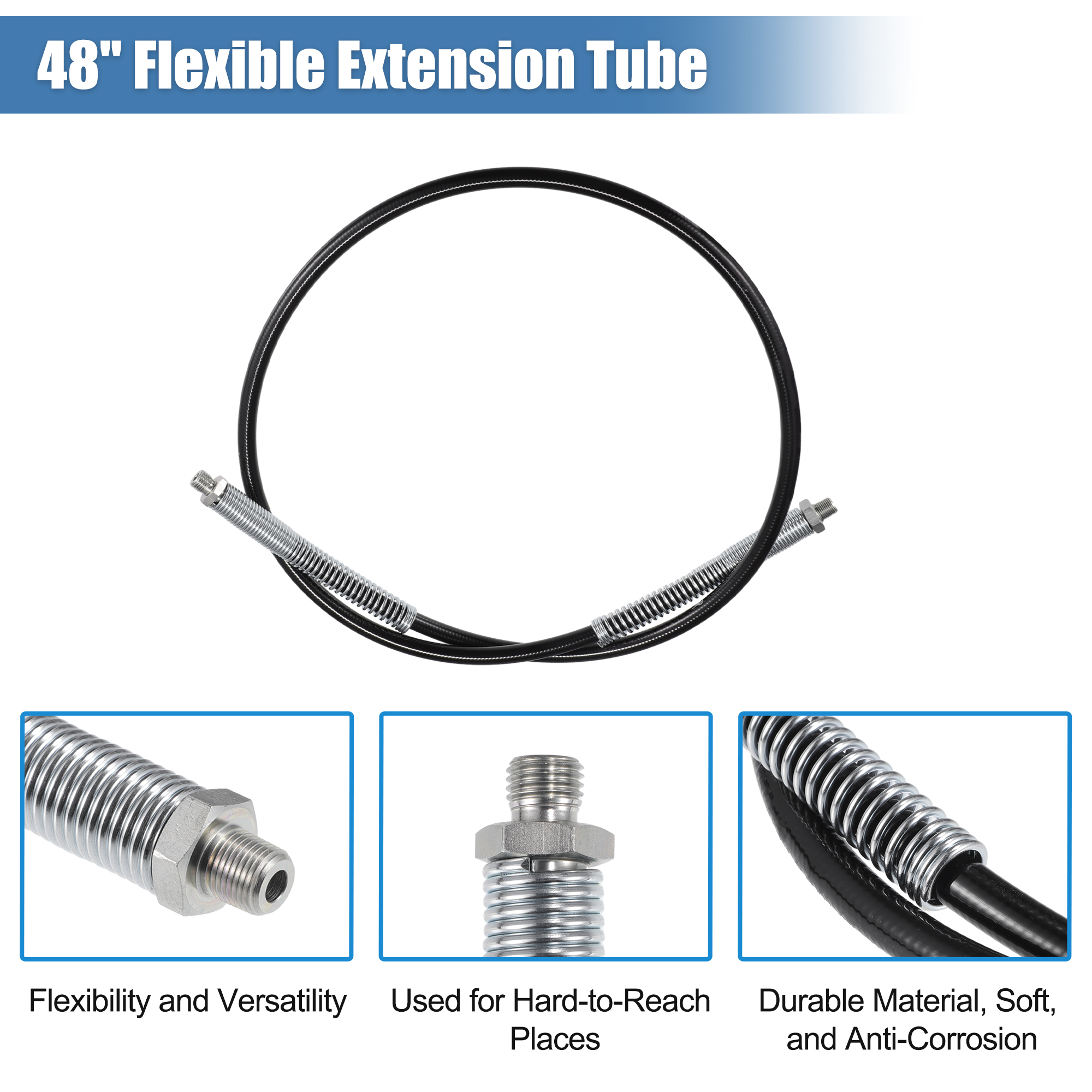 Unique Bargains Universal 10000psi 48" Car Grease Gun Flex Hose Extension Non-Slip Black