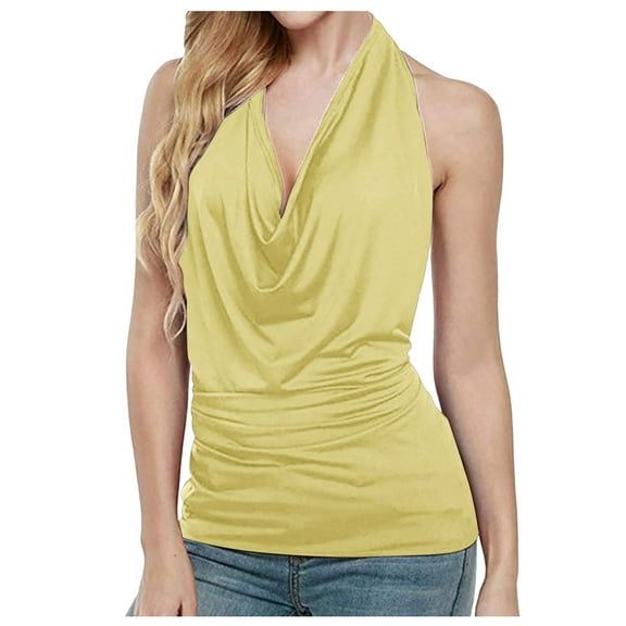 Essentials Womens Tank Tops Camisole Blouse Drape Backless Cowl Vest Neck Blouse Summer Y2K Going Out Basic Cami Shirt