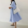 thumbnail image 5 of ZANZEA Womens Dresses Puff Full Sleeve Plaid Printed Maxi Dress, 5 of 11