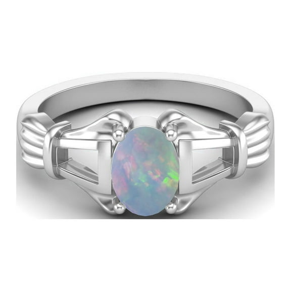 Mooneye Solid 925 Sterling Silver 7x5mm Oval Shape Opal Engagement Women Valentines Day Gifts Ring