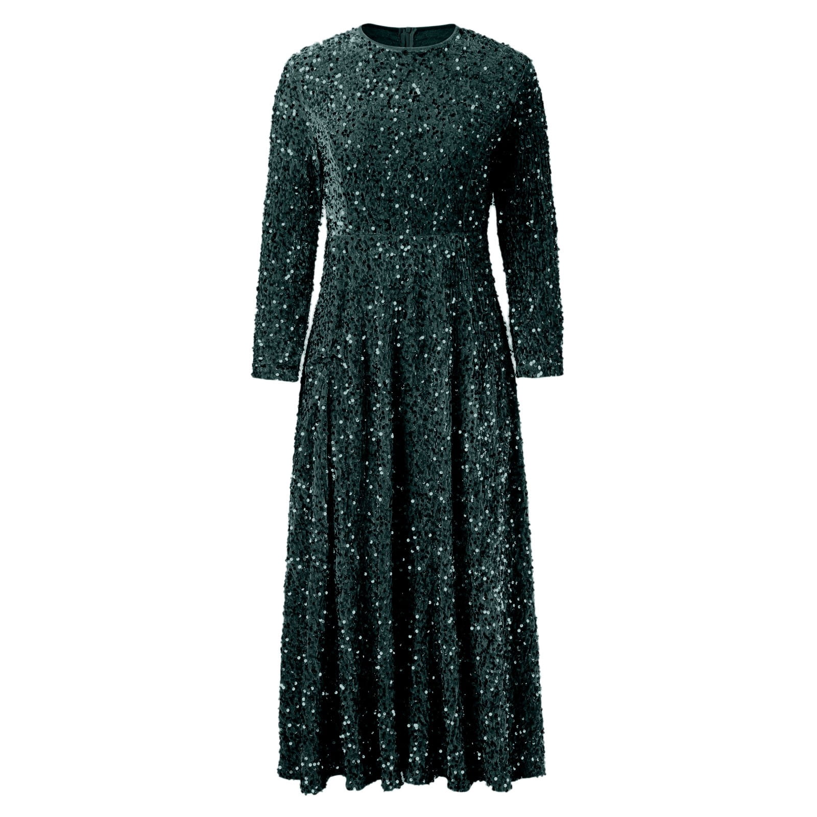 WNVMWI Sequin Formal Dresses for Women Evening Party Casual Loose Long  Sleeve Long Dress Solid Color Maxi Dress Green - Walmart.com