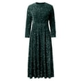 thumbnail image 4 of Dresses for Women Sequin Round Neck Long Sleeve Velvet Sparkly Pleated Maxi Dress Green M, 4 of 5