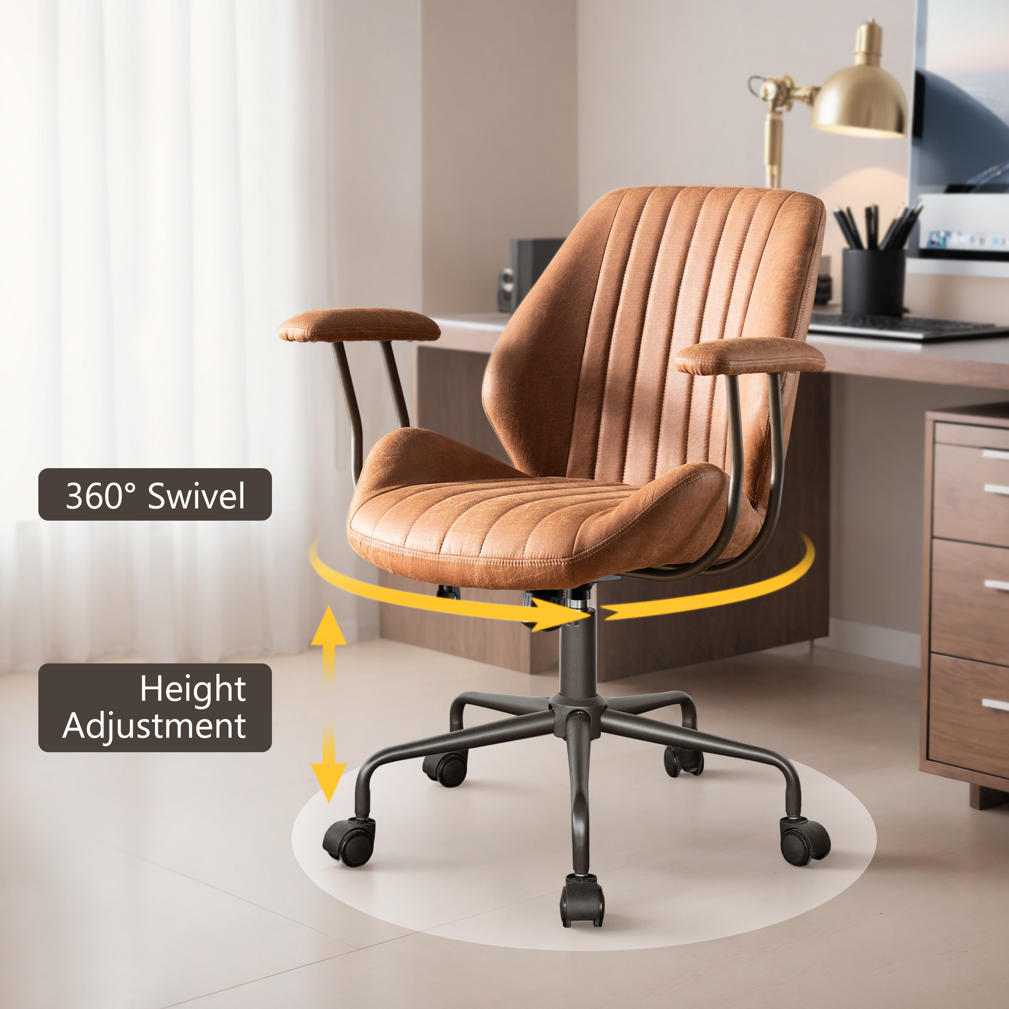 XIZZI Suede Fabric Desk Chairs for Executive or Home Office, Modern Ergonomic Computer Office Chair, Brown