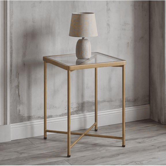Metal-framed outdoor side table, small side table, glass side table, mini bedside table; suitable for living rooms, bedrooms, patios and small spaces