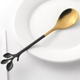 thumbnail image 3 of Cucharadita con mango de hoja, 10 cucharaditas de 12 cm, creativas cucharas de postre negras y doradas, acero inoxidable de calidad alimentaria, acabado espejo y apta para lavavajillas brillar Electrónica, 3 of 5