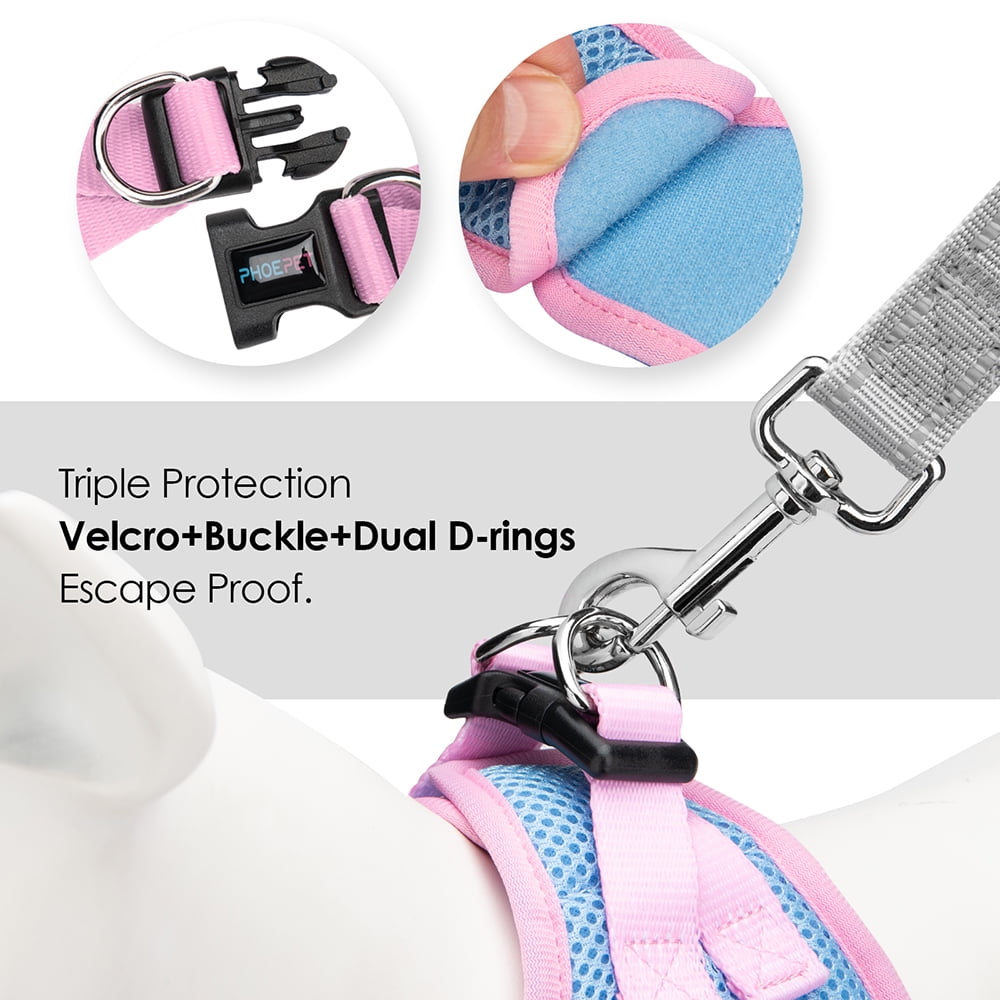 PHOEPET Step-in Dog Harness,Reflective Adjustable Dog Vest Harness, Soft Pet Walking Jacket with 2 Metal Leash Hooks for Dog and Cat