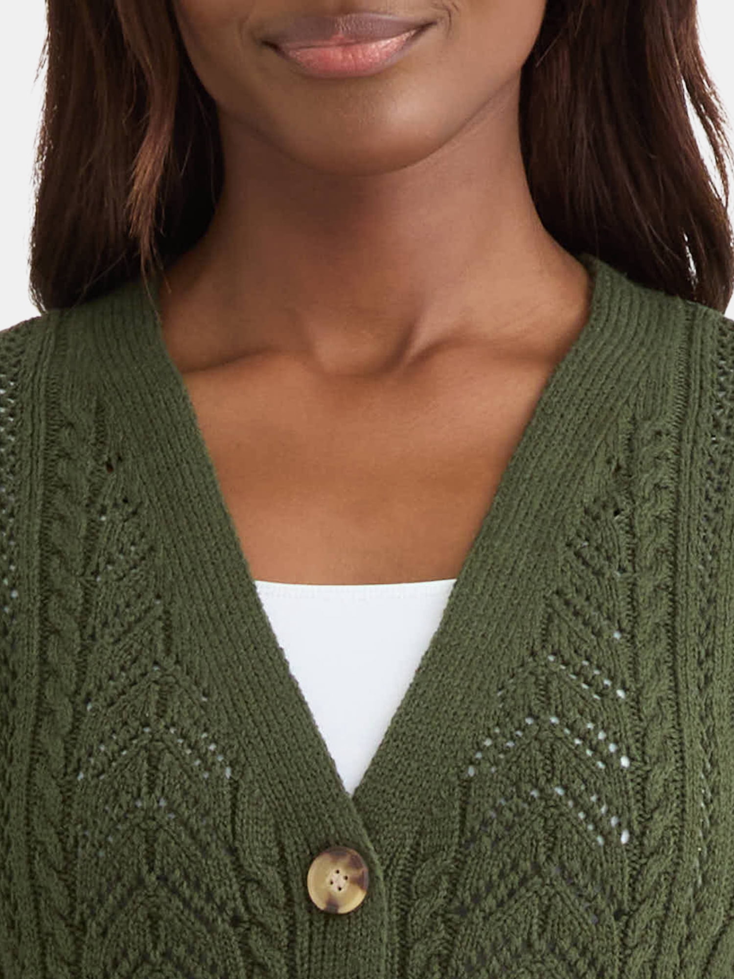 Time and Tru Women's and Women's Plus Cable Knit Cardigan Sweater, Lightweight, Sizes XS-4X