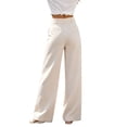 thumbnail image 5 of Qulqfy Linen Pants for Women Wide Leg Baggy Casual Petite High Waisted Button Beige Jogger Sweatpant L, 5 of 7