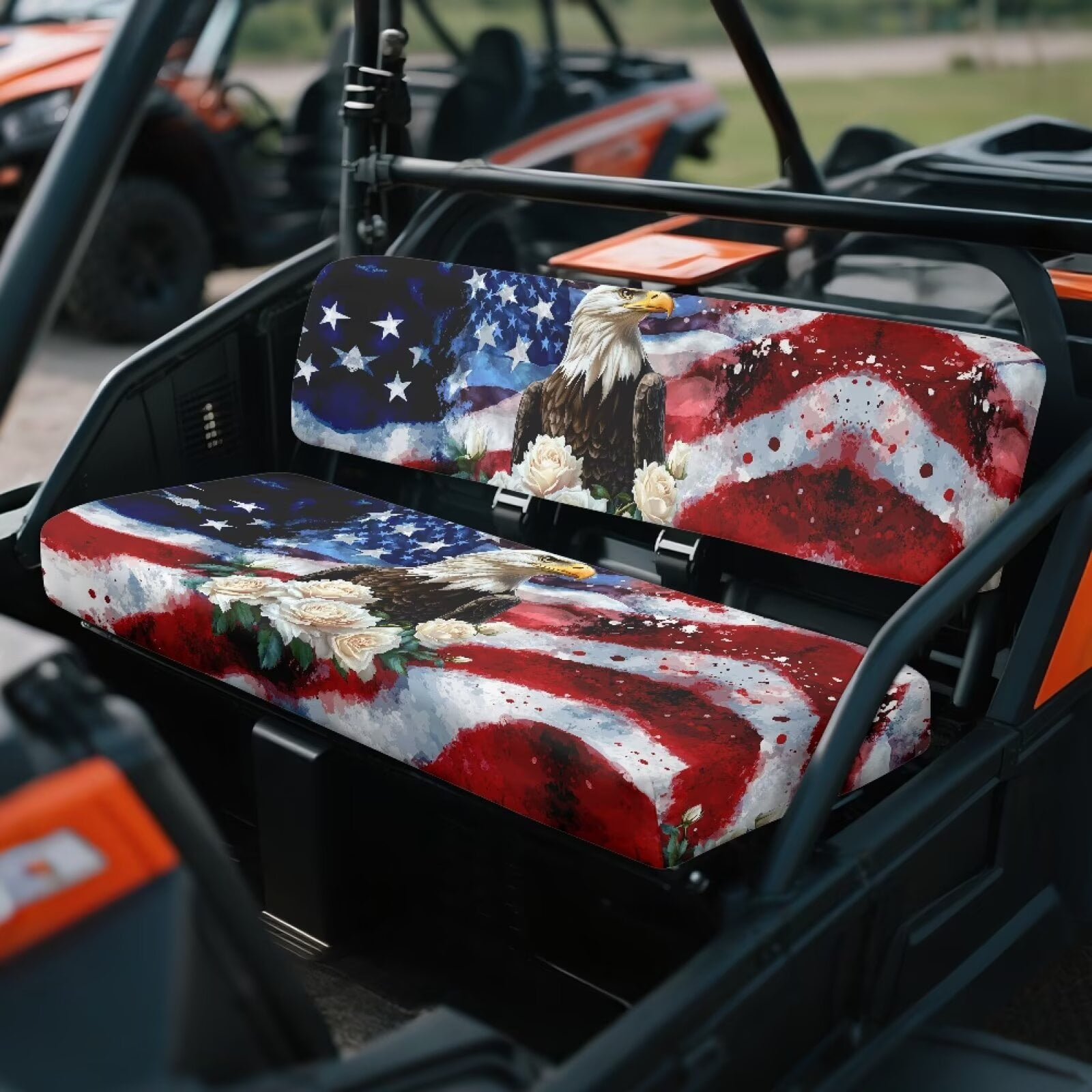 Binienty UTV Accessories Seat Covers Compatible With Kawasaki Mule 300 3010 3020 4000 4010 2001-2023 2025 Soft Easy Install American Flag Bald Eagle UTV Seat Cover Set Split Seats Covers