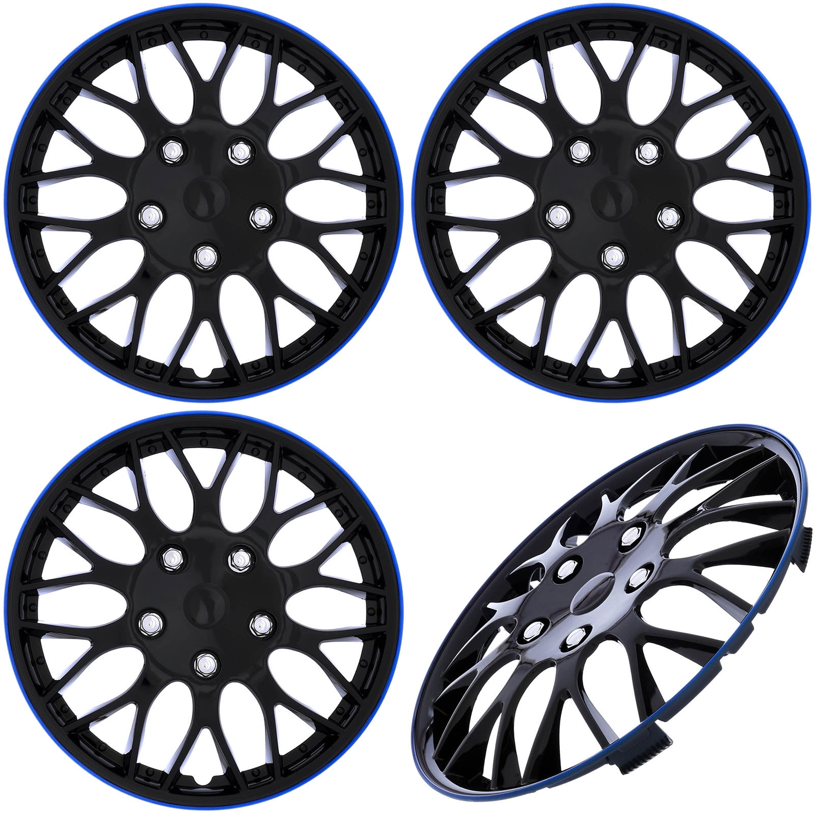 Pack of 4 SPA Hubcaps for Standard Steel Wheels Wheel Covers Fits 14 Inch Wheel, Blue /& Black Snap On