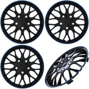Cover Trend (Set of 4), Aftermarket 15" Inch Ice Black W/ Blue Trim Hub Caps Wheel Covers