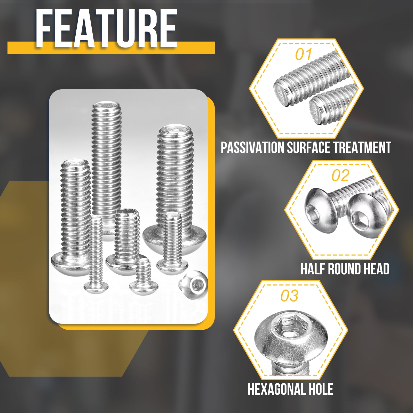 Uxcell 40Pack 3/8-16x1" Button Head Socket Cap Screws - 304 Stainless Steel Bolt Nut Set Washer Assortment Kit - Good for Road Bicycle, Mountain Bike, Auto