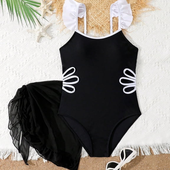 Kids Girls Swimsuit Black 1 Piece Swimsuit Sleeveless Rash Guard Vacation Girls Vacation Outfits 9-10 Years