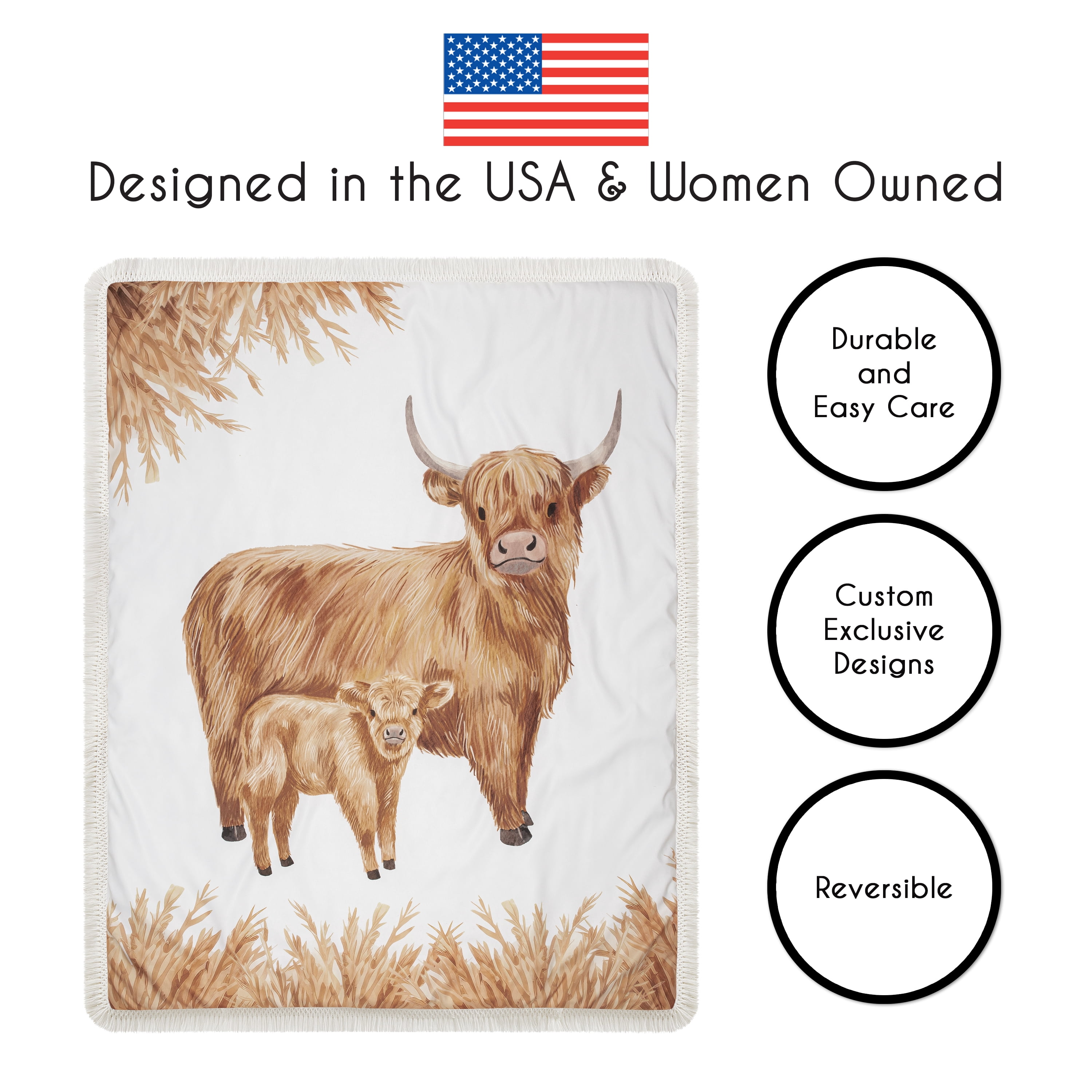 Sweet Jojo Designs Boho Highland Cow Boy, Girl, Unisex/Gender Neutral Crib Bedding Set 4 Piece