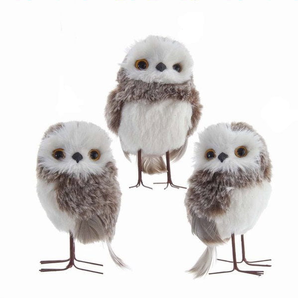 Raz Imports 4" Flat White Feathered Fur Owl~Christmas~Use tree/wreath/ornament 