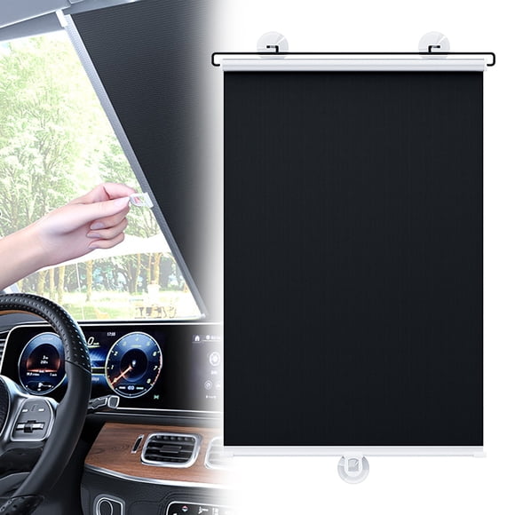 Blackout Blind Curtains with Suction Cups for Windows No Drill Cordless Blinds Temporary Portable Roller Shades UV Protection Window Shades for Home,Office,Bedroom,Door,Blackout 15.7''W x49.2''H,Black