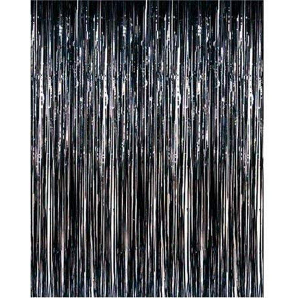 Tytroy Black Shimmer Door Curtains Metallic Tinsel Fringe Backdrop 3'x8' (1 pc)