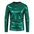 thumbnail image 1 of Men's T Shirts Male Spring Solid Color Lapel Long Sleeve Button Neck Striped Oversized Summer Shirts Men Green M, 1 of 4