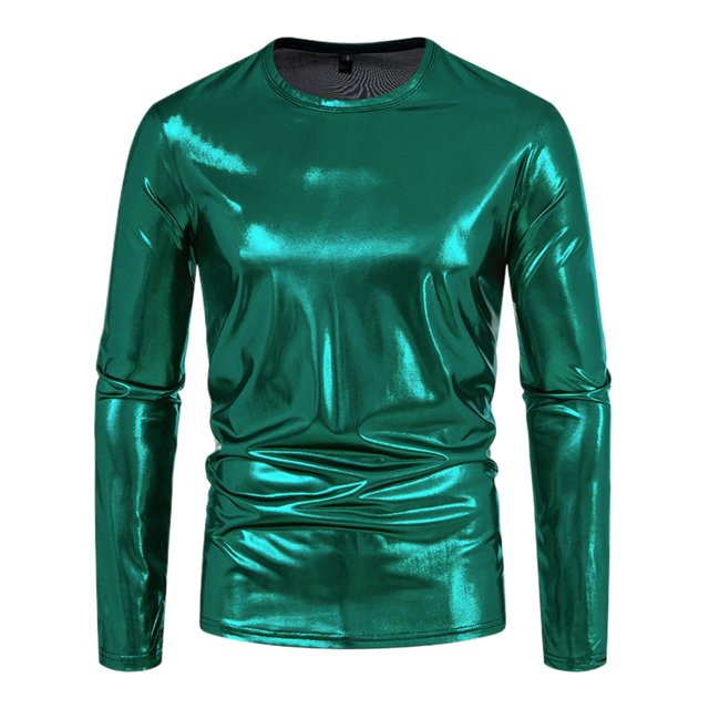 Men's T Shirts Male Spring Solid Color Lapel Long Sleeve Button Neck Striped Oversized Summer Shirts Men Green M