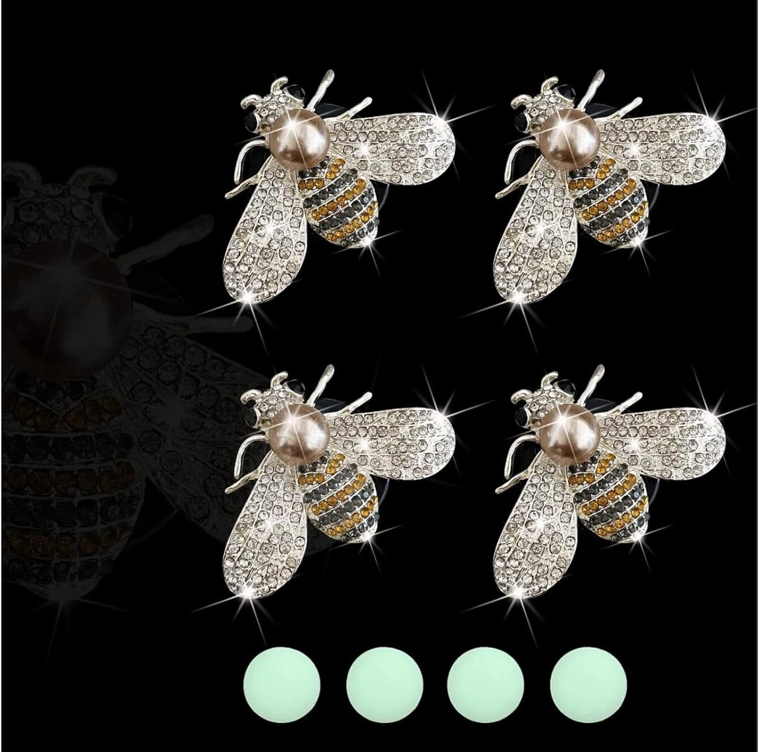 4-pack shiny bee air vent clips, crystal bee car air freshener vent clips, car diffuser vent clips, crystal diamond bee car decoration, car interior decoration, shiny car accessories, interior access