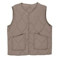 thumbnail image 7 of Hueook Puffer Vest Women Women's Warm Button Jacket Women's Home Coat Clothes Sleeveless Parkas with Pocket Khaki 4X, 7 of 7