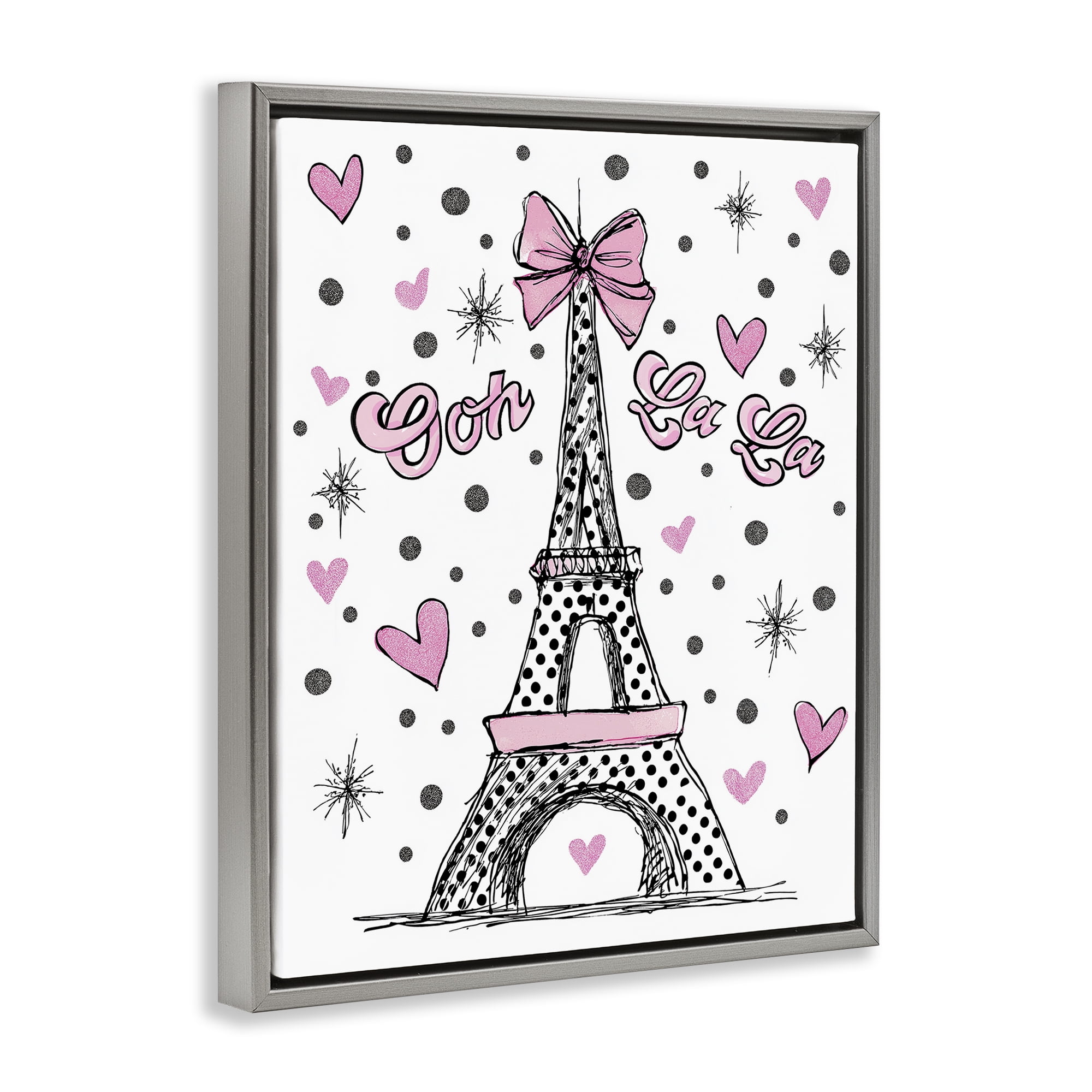 Stupell Industries Ooh La La Polka Dots Eiffel Gray Framed Floater Canvas Wall Art, design by Jess Stempel